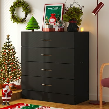 Zimtown 4 Drawer Dresser Unit Bedroom Night Stand Chest Organizer,Black