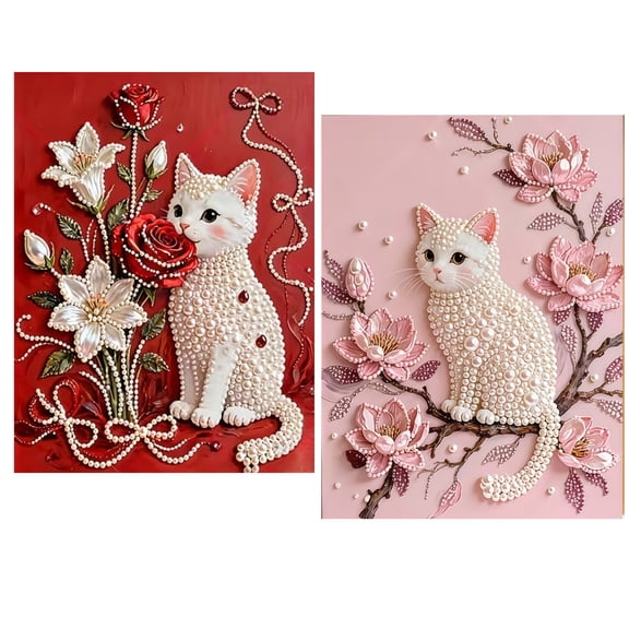 CSZPPQAF Pearl Diamond Painting Kit for Adults-Cat,2-Pack Round Pearl Diamond Art Craft,Home Decor and Gift 12 x 16 Inch