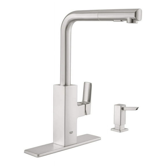 Grohe 30367DC0 Tallinn Single-Handle Pull-Out Sprayer Kitchen Faucet with Soap Dispenser, SuperSteel Infinity Finish