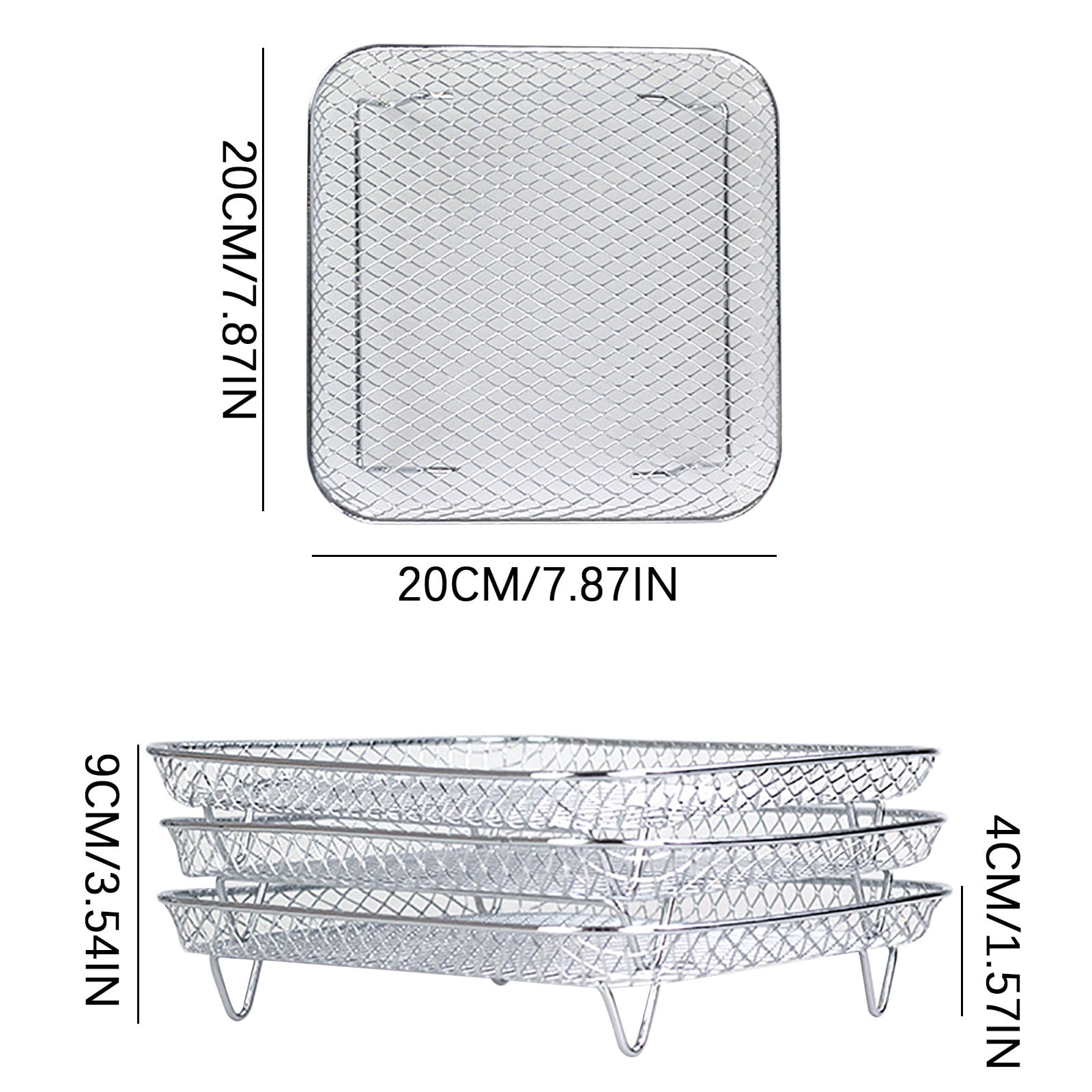 Fryer Basket Replacement, 3 Layer Stainless Steel Air Fryer Rack for Toaster Oven, Stackable Mesh Accessory with Clip