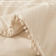 Exclusivo Mezcla Boho Pom Pom Ball Fringe King Size Comforter Set, 3 Pieces Beige Lightweight Down Alternative Bedding Comforter Sets for All Seasons (1 Comforter and 2 Pillowcases)