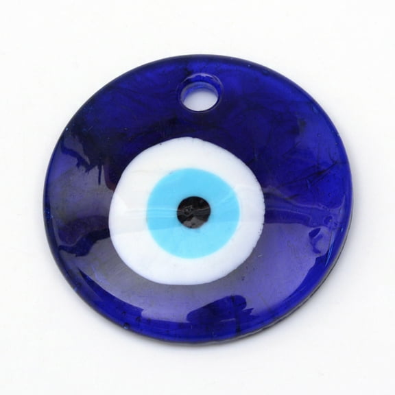Handmade Evil Eye Lampwork Pendants Dark Blue 30x5.5mm Hole: 4mm