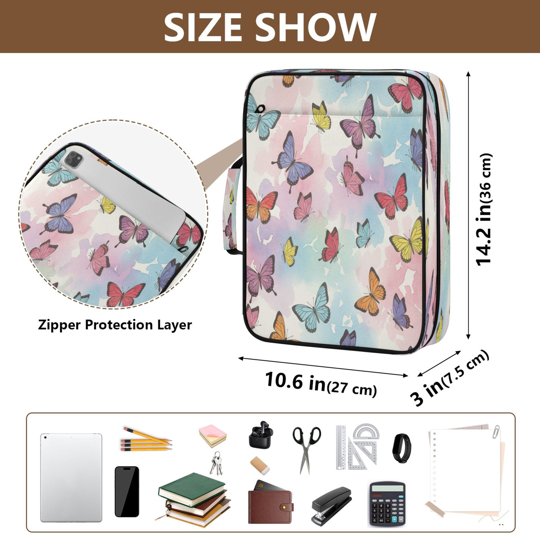 BZSMCE Butterflies Colorful Butterfly Pattern Water-Resistant Filing Folder Binder Organizer Keeper 1.2 Inch 3-Ring 7-Pocket Expanding File