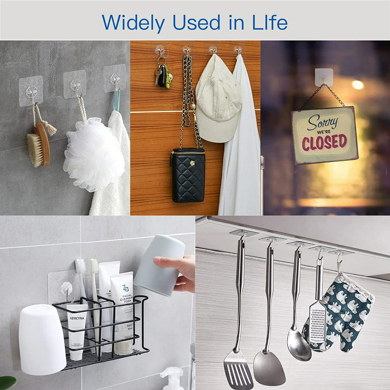 Adhesive Wall Hooks for Hanging Heavy Duty 13lbs, No Damage Picture Hangers for Home and Office, Sticky Stainless Hooks for Kitchen Bathroom