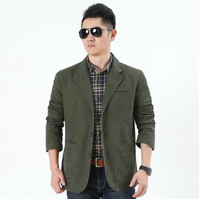 Chaqueta de algodón para hombre, traje verde de mediana edad, talla grande, chaqueta de traje pequeña, traje casual de primavera y otoño