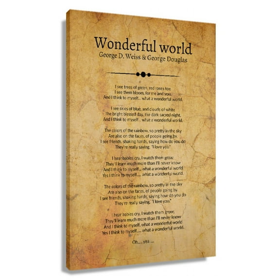 Wonderful World Poem Wall Art World George D. Weiss Modern Bedroom Decorative Paintings for Kitchen Artwork Prints on Canvas Pics Wall Hanging Framed 24×36 in