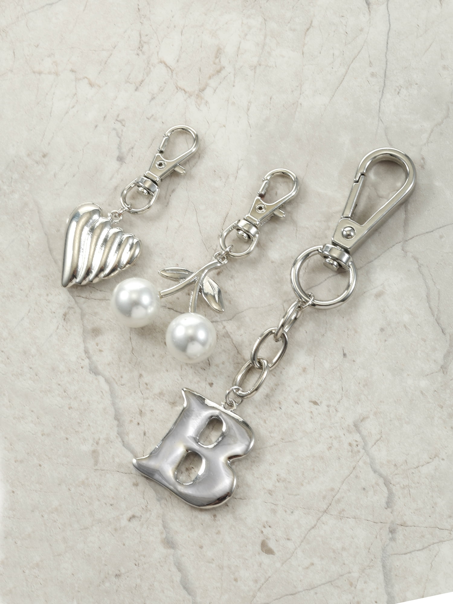 Time and Tru Silvertone Initial Letter Bag Charm Set, 3 Pieces, Letter B