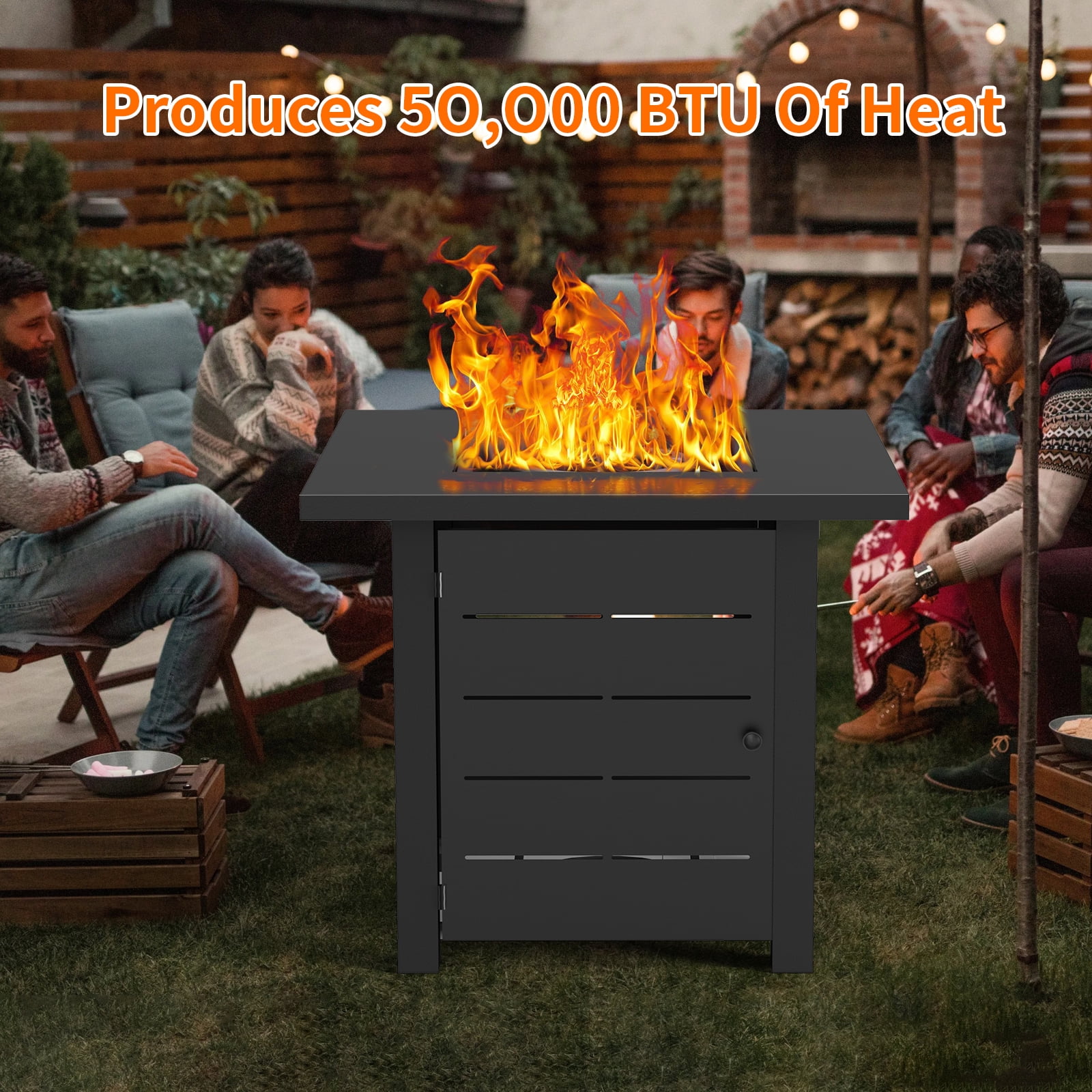 28" Propane Fire Pit Table, 2-in-1 Square 50,000 BTU Propane Gas Fire Pit Table with Lid and Lava Rock,for Outside Patio Yard Party Garden and Lawn