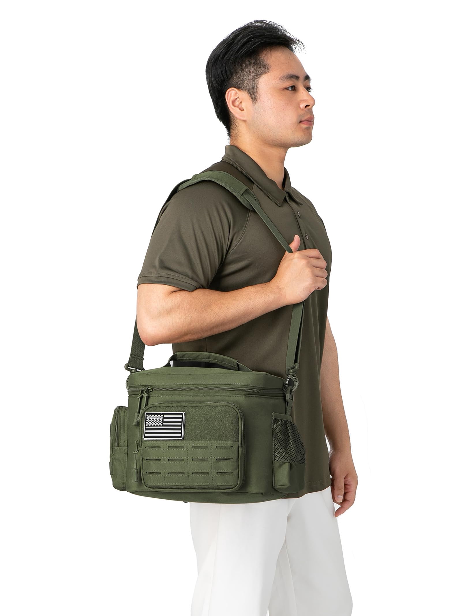 Haadid Tactical Lunch Bag for Mens Military Heavy Duty Lunch Box Work Leakproof Insulated Durable Thermal Cooler Bag for Adult Meal for Office Camping Picnic Pail MOLLE Webbing Army Green