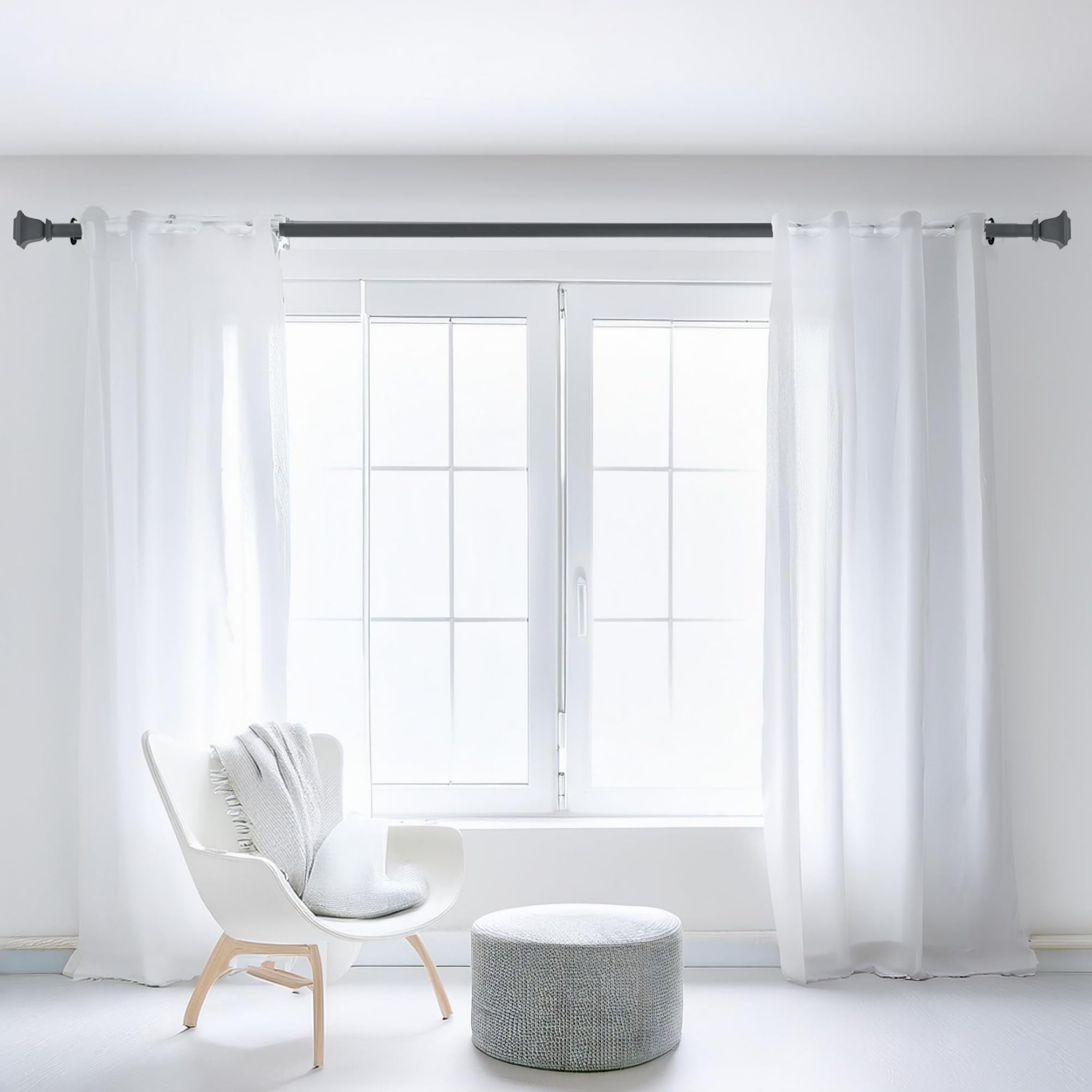 Deco Window Adjustable Curtain Rod for Windows 44 to 120 Inch (Pack of 1) Extendable Heavy Duty 1 Inch Iron Drapery Pole with Finials Wall Mounted French Door Curtain Rods (Dark Stone)