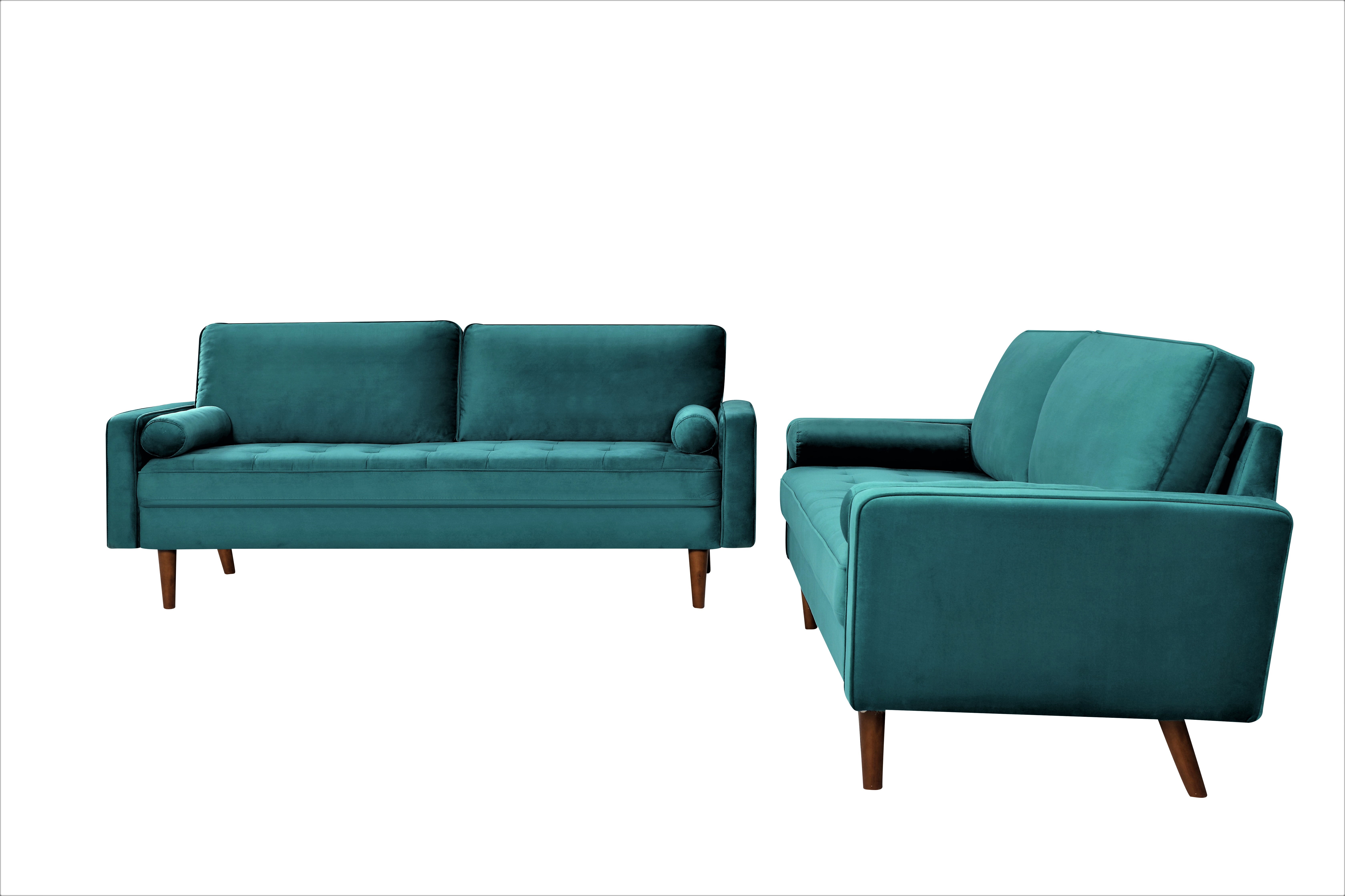 Uspridefurniture Monahan Velvet 2PC Living Room Sets, Sofa Loveseat, Greenish Blue