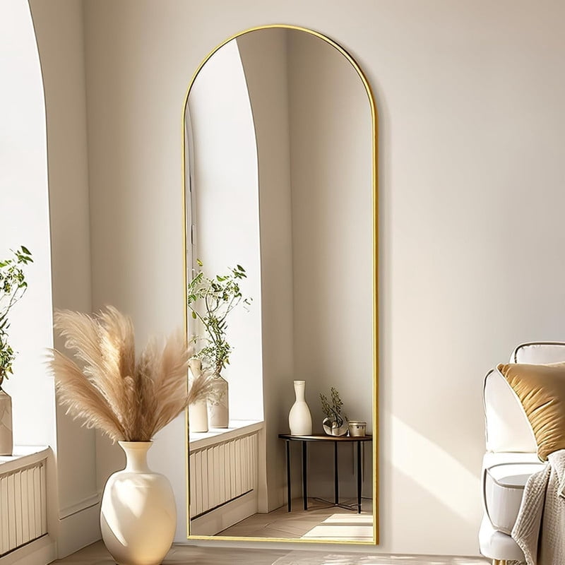 Gleamira 71"x26" Arch Full Length Mirror Wall Hanging or Floor Mirror with Aluminum Alloy Frame, Gold