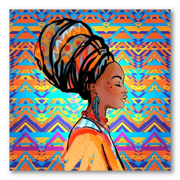 Designart ' African American Woman Portrait with Turban IV ' Modern Canvas Wall Art Print