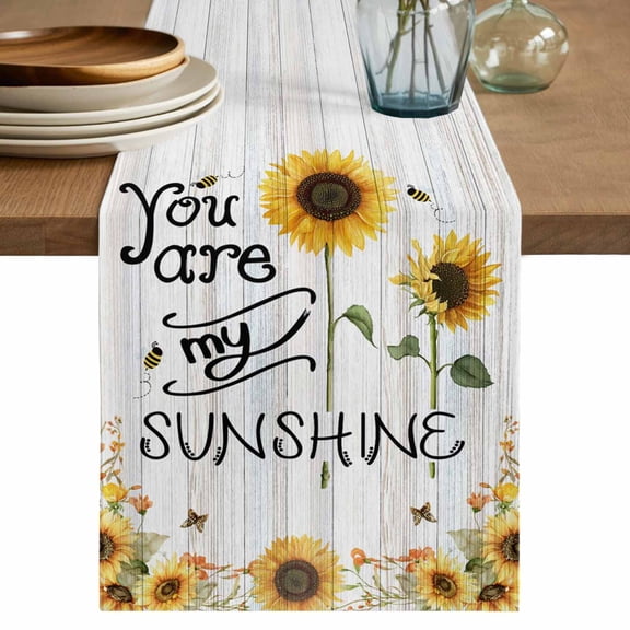 Table Runner 36 Inches Long for Kitchen Dining, Sunflowers Dresser Scarf Farmhouse, Dining Table Decorations for Wedding/Parties, Farmhosue You Are My Sunshine Wooden Grain 13 x 36 In