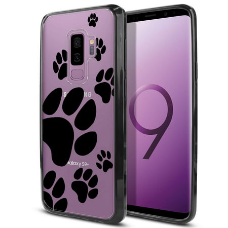 FINCIBO Slim TPU Bumper + Clear Hard Back Cover for Samsung Galaxy S9 Plus, Dog Paw (Best Music Downloader For Galaxy S6)