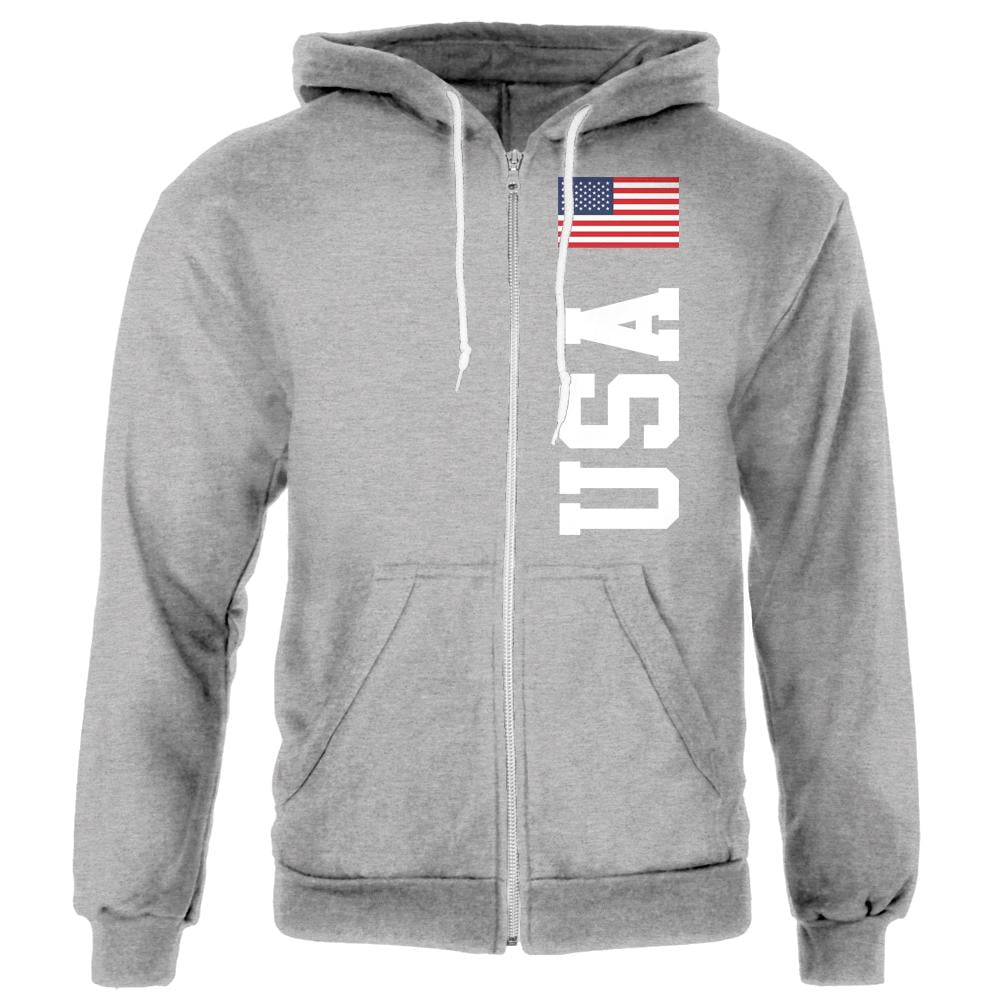 4th of July America Flag World Cup Mens Full Zip Hoodie - Heather - LG