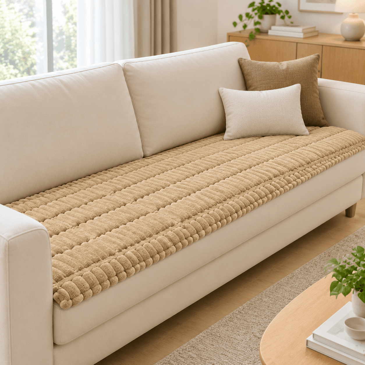 Camel 27.6 x82.7 Plush Flannel Pet Sofa Protector Washable Non-Slip Couch Cover