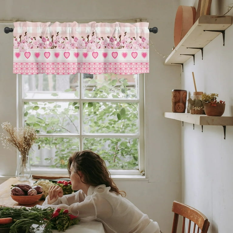 Dreamskull Short Kitchen Cafe Curtains Beige Small Curtians Window Valances For Bedroom Dining Room Bistro Drape Floral Print Cotton Valance For Small