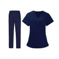 thumbnail image 4 of Women Nurse Uniform,Medical Nurse Scrubs,Breathable Tops And Pants Beauty Salon Ladies Scrubs Set,Clothing , Navy Blue, XXL, 4 of 9