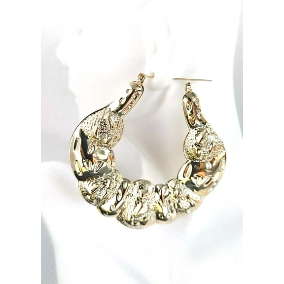 Puffed Large Square Doorknockers Gold Bamboo Hoops 3 inch