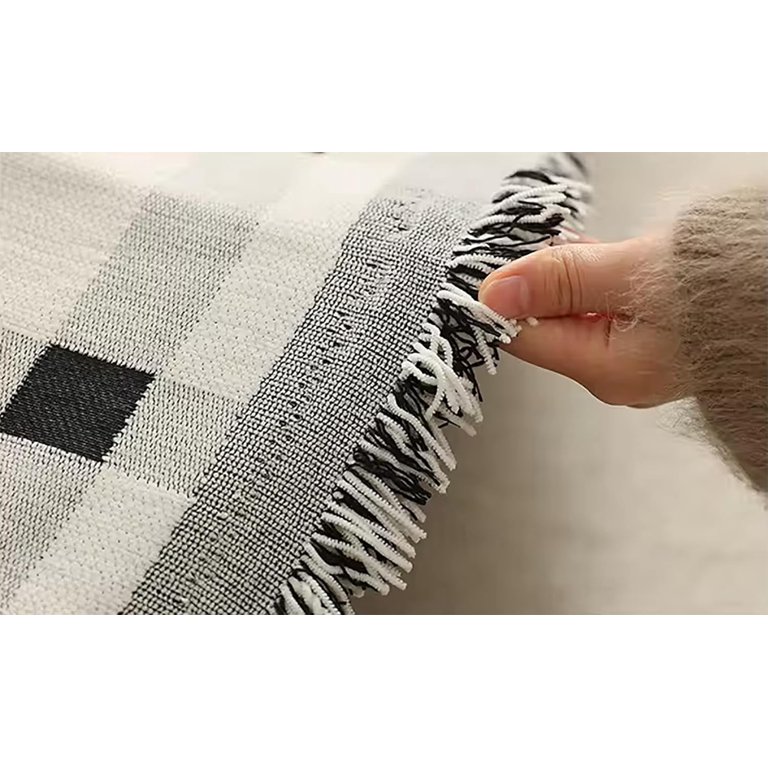 Fennco Styles Checkered Fringe Chenille Reversible Throw Blanket