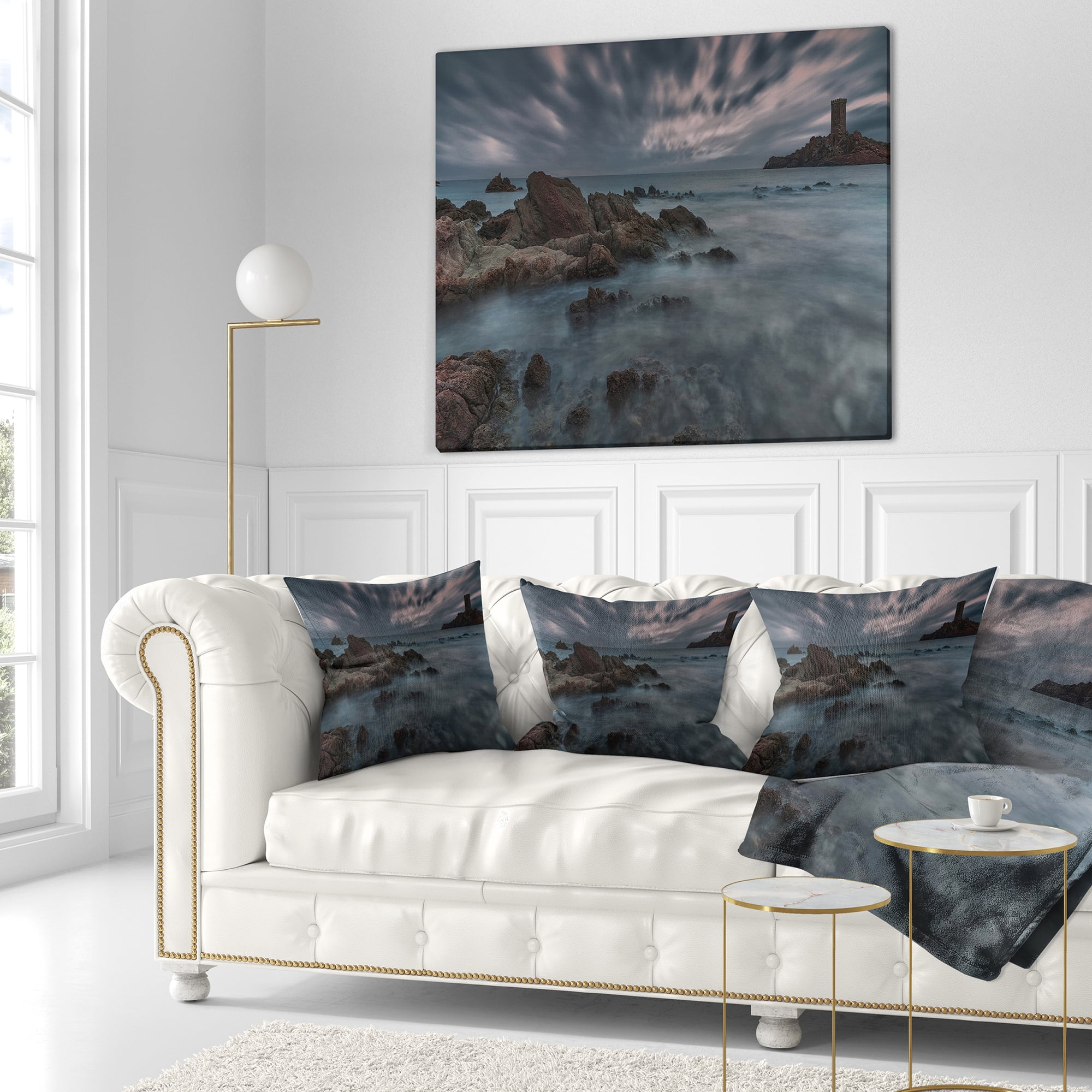 Designart French Riviera Coastline - Landscape Photography Throw Pillow - 16x16