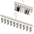 thumbnail image 2 of Drying Rack, 14 × 3.3 Inch Closet Racks with 10 Clips, Heavy Duty Stainless Steel Sock Pant Hangers, Space Saving Durable Metal Clothes Organizer for Jeans, Slacks, Shorts, Skirt,Beige, 2 of 9