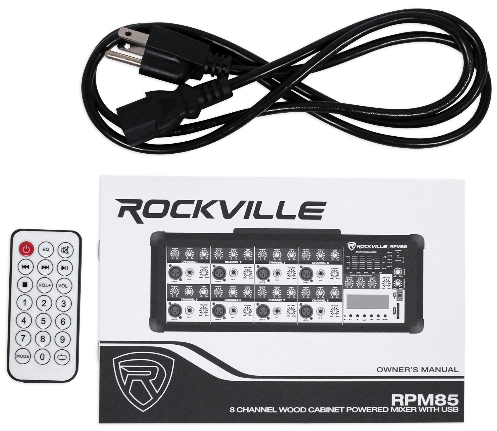 Rockville RPM85 2400w Powered 8 Channel Mixer/USB, Effects/Bluetooth+DI Box