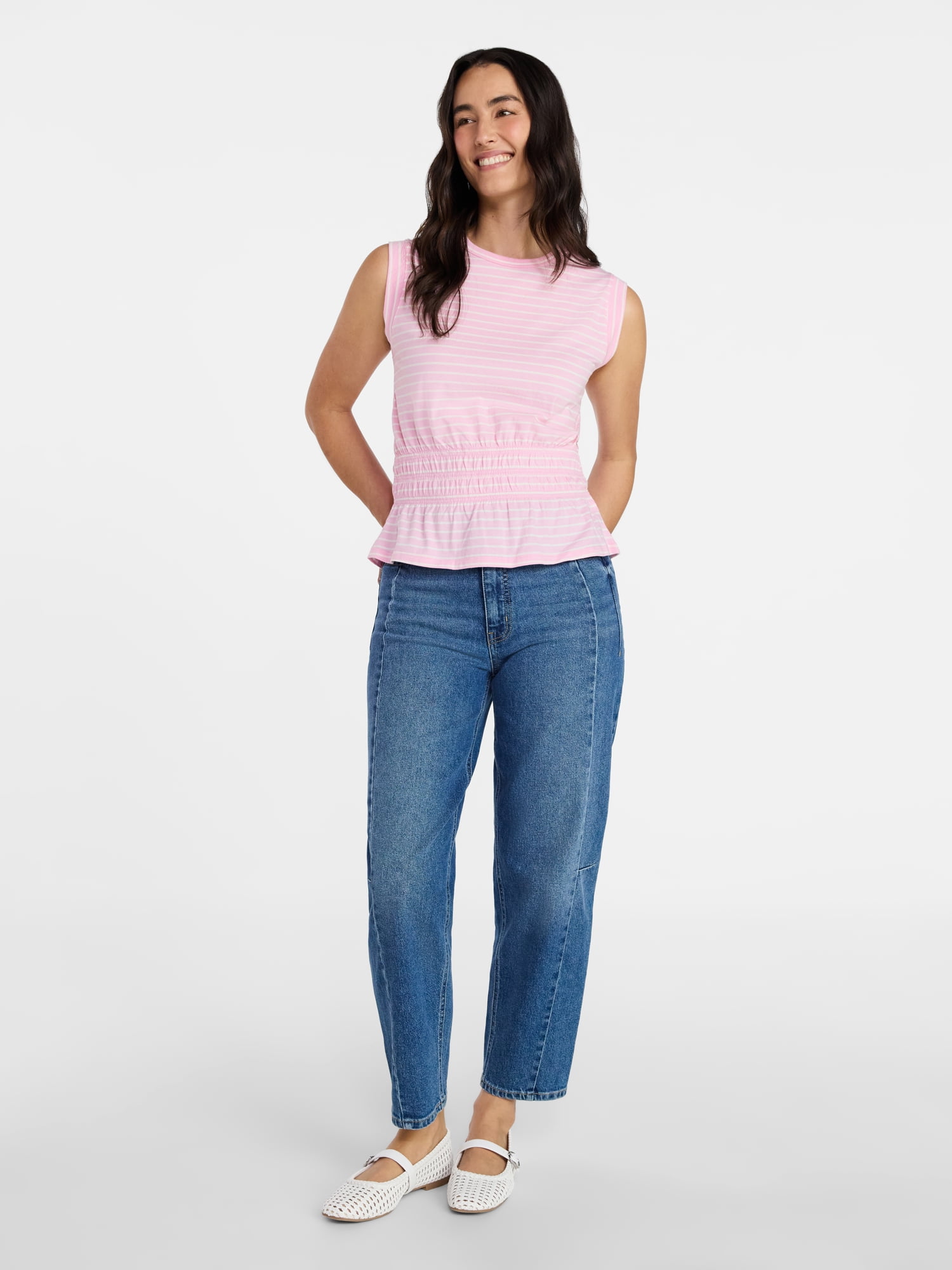 Time and Tru Women's Cotton Peplum Tank Top, Sizes XS-XXXL