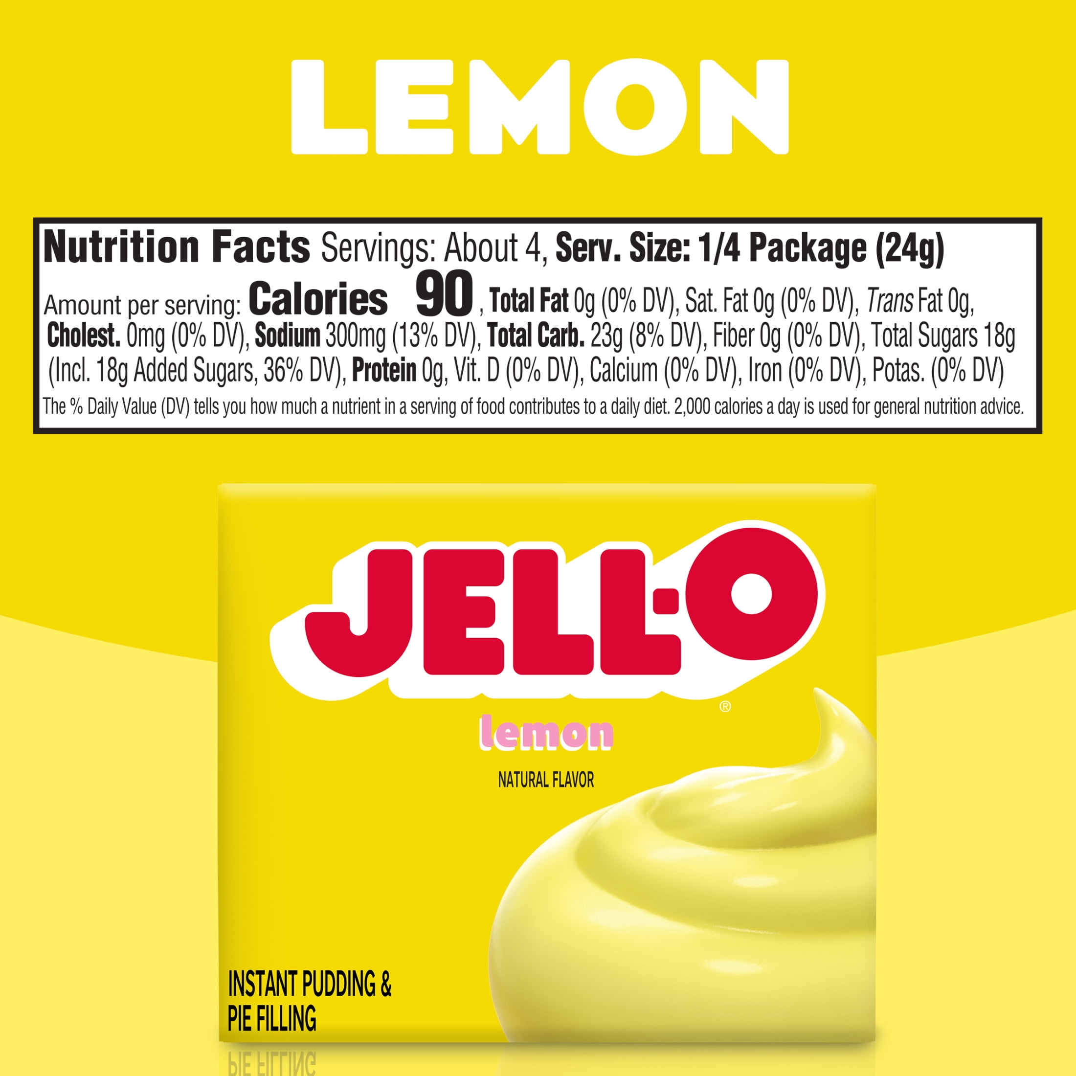 Jell-O Lemon Naturally Flavored Instant Pudding & Pie Filling Mix, 3.4 oz Box