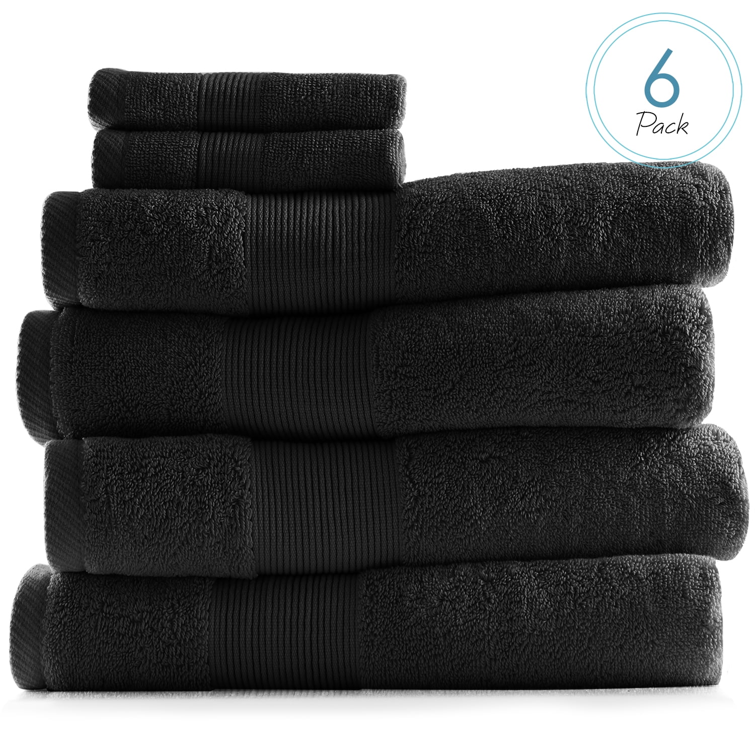 Hearth & Harbor Bath Towel Collection 100% Cotton Luxury Soft 6 Pc Set – Black