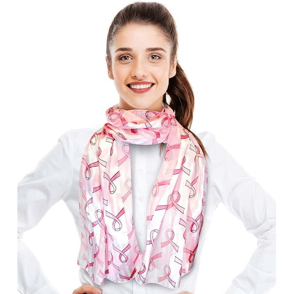 CBC Crown Breast Cancer Awareness Pink Ribbon with Stripes 13" x 60" Scarf