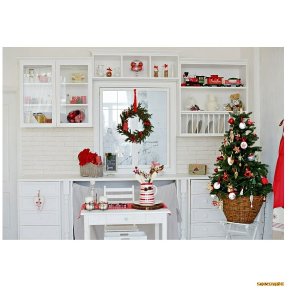 Christmas Kitch Backdrop Kitchware Wreath Xmas Tree Kids Portrait Family Party Photography Background r Photostudio Prop