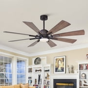 Parrot Uncle 60 Farmhouse Windmill LED Ceiling Fan with Lights and Remote, 8-Blade Reversible Rustic Large Ceiling Fan for Living Room, Bronze