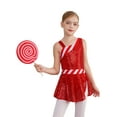 thumbnail image 4 of iiniim Christmas Dance for Girls Sequins Candy Cane Striped Figure Ice Skating Leotard Dress Red 10, 4 of 7