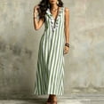 thumbnail image 4 of Eawtki Women's V Neck Sleeveless Maxi Dress Ruffle Trim Vertical Stripes With Pockets Loose Fit Casual Beach Dress, 4 of 6