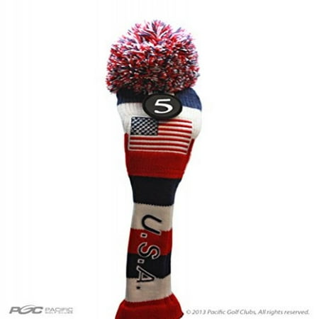 Knit Golf Club Covers - USA Majek #5 Hybrid Golf Pom Pom Knit Rescue Utility Club Head Cover