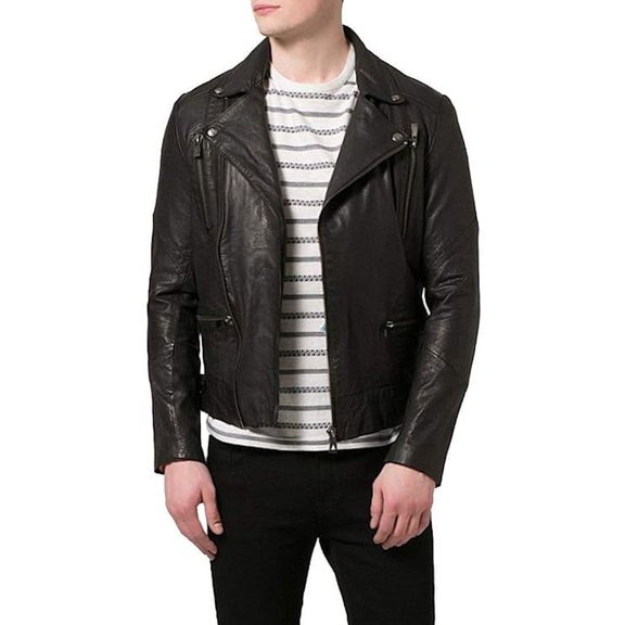 Men's Genuine Lambskin Leather Jacket Biker Soft Stylish Motorcycle Jacket A001