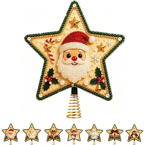 Clearance! DIY Beaded Christmas Tree Star Topper, Christmas Diamond Art Kit for Adults, Christmas Decor Gift (Santa)