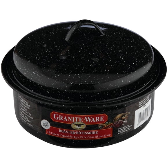 Granite Ware 3 lb. Capacity Covered Round Roaster, Speckled Black Enamel on Steel