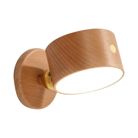 

Rechargeable LED Wall Sconce Bedside Lamp with USB Port 360 Rotate Magnetic Ball Cordless Light Beech Wood