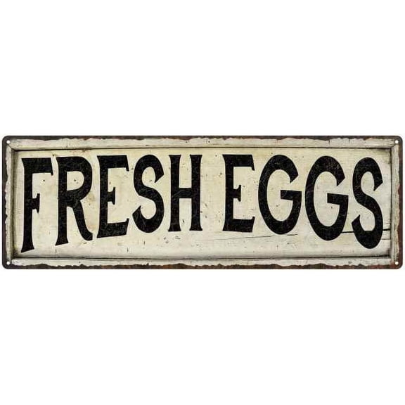 Fresh Eggs Chic Vintage Look Farm House Wall Decor 6x18 Metal Sign 106180028059