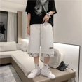 thumbnail image 3 of Pantalones cortos de estilo americano con cintura elástica para hombre, marca de moda, estilo hip hop, ropa de calle, pantalones cortos casuales de verano de dos piezas con ilusión holgada, 3 of 5