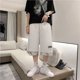 thumbnail image 3 of Pantalones cortos de estilo americano con cintura elástica para hombre, marca de moda, estilo hip hop, ropa de calle, pantalones cortos casuales de verano de dos piezas con ilusión holgada, 3 of 5