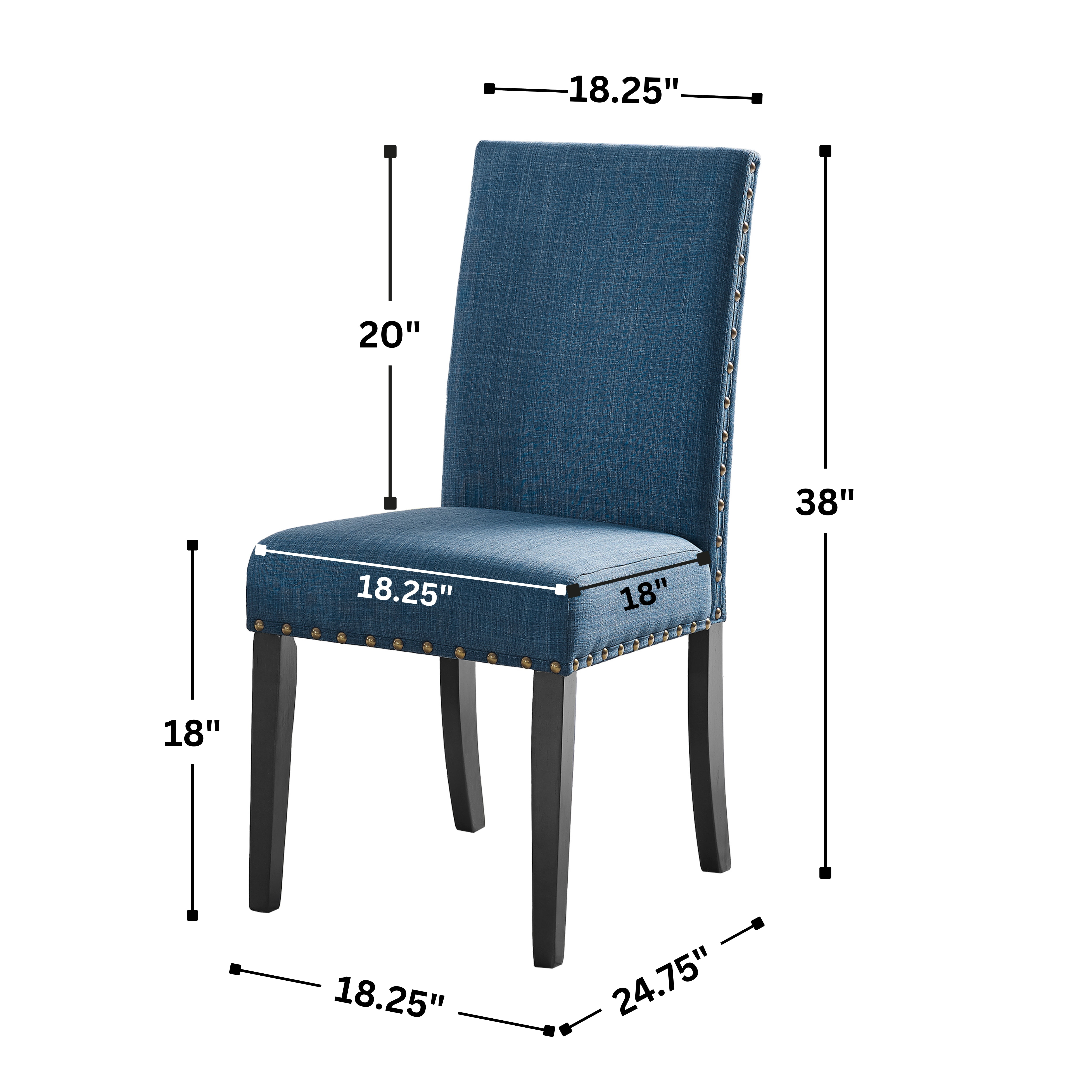 Roundhill Furniture Biony Blue Fabric Dining Chairs with Nailhead Trim, Set of 2