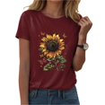 thumbnail image 3 of vigerkar Women's Sunflower Graphic T-Shirts Boho Wildflowers Tee Tops Summer Vintage Short Sleeve Casual Holiday Tops (Wine, 3XL), 3 of 5
