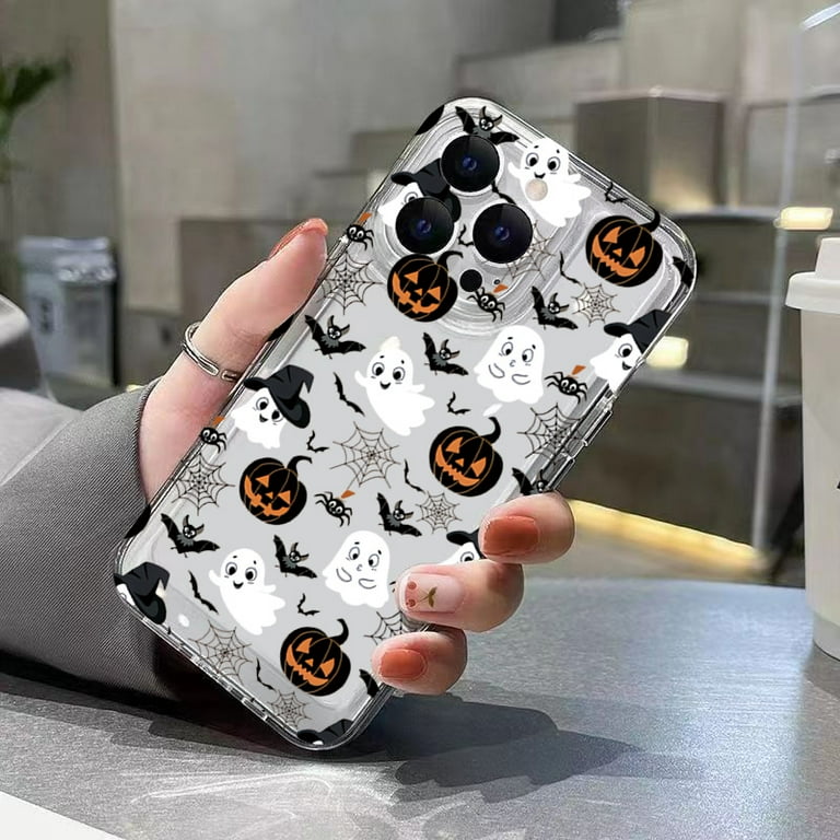 Halloween Pumpkin Ghost Bat Pattern Transparent Phone Case For