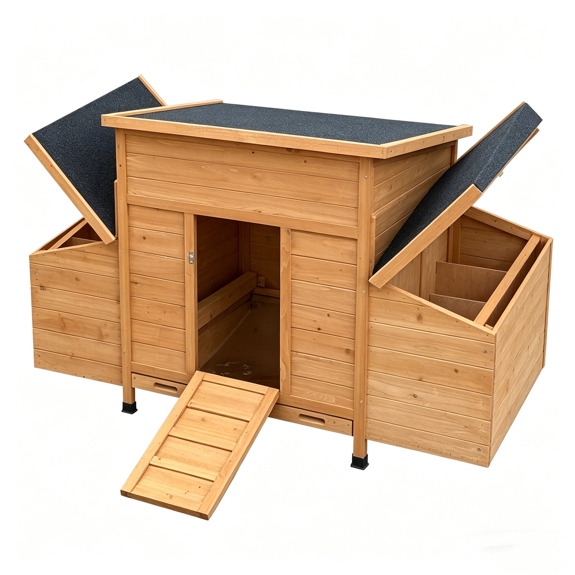 Aukfa Large Chicken Coop Wooden 6 Nesting Boxes Chicken Cage for Outdoor, Backyard, Brown