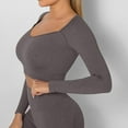 thumbnail image 6 of Long Sleeve Crop Top for Women Elastic Workout Sexy Cotton Blouses Slim Fit Square Neck Yoga Outfits, 6 of 6