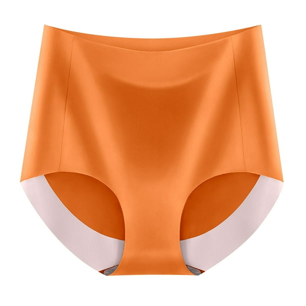 Gibobby Pantaletas Invisibles para mujer Calzoncillos de microfibra transpirables, bragas sin costuras de seda de hielo de cintura alta para mujeres(Naranja,M)